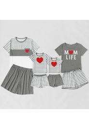 Heart Pattern and Stripe Family Matching Pajamas Sets（Flame resistant）