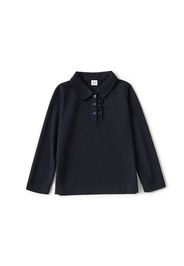 Kid Girl Ruffled Button Design Long-sleeve Solid Polo Shirt