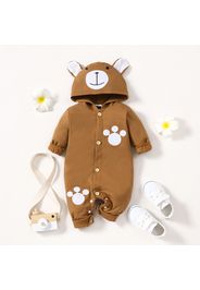 Baby Boy/Girl Cartoon Bear Pattern 3D Ears Hooded Long-sleeve Jumpsuit