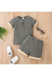 2pcs Toddler Boy Basic Button Design Ribbed Tee and Shorts Set