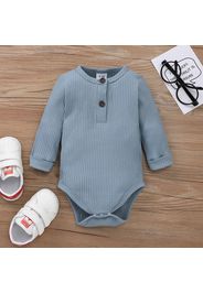 Ribbed Solid Front Button Long-sleeve Baby Romper