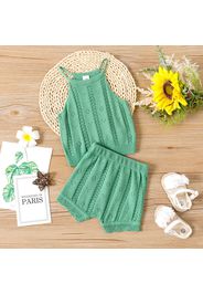 2pcs Baby Girl Green Eyelet Knit Cami Top and Shorts Set