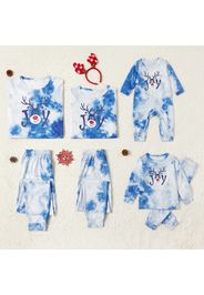 Family Matching Cute Reindeer Print Tie Dye Christmas Pajamas Sets (Flame Resistant)