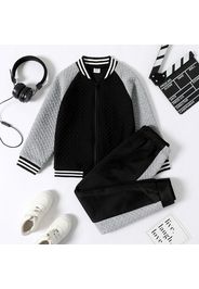 2-piece Kid Boy Textured Colorblock Striped Zipper Bomber Jacket and Pants Casual Set