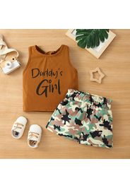 2-piece Toddler Girl Letter Print Backless Crisscross Tank Top and Leopard Print Paperbag Shorts Set