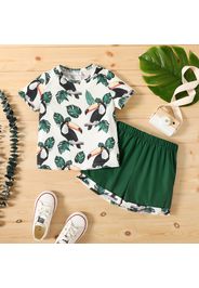 2pcs Toddler Boy Animal Print Short-sleeve Tee and Elasticized Green Shorts Set