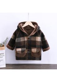 Toddler Boy Fleece Lined Button Design Plaid Fuzzy Coat