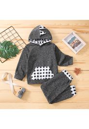 2-piece Toddler Boy Plaid Spike Design Hoodie Sweatshirt and Pants Set