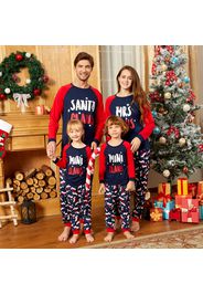 Christmas Hat and Letter Print Color Block Family Matching Raglan Long-sleeve Pajamas Sets (Flame Resistant)