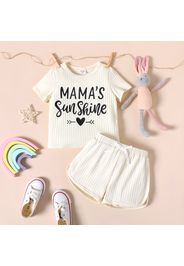 2pcs Toddler Girl Letter Print Ribbed Short-sleeve Tee and Bowknot Design Elasticized Shorts Set