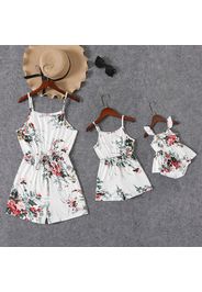 Floral Print White Sleeveless Spaghetti Strap Romper for Mom and Me