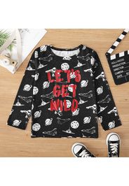 Kid Boy Space/Dinosaur Letter Print Long-sleeve Tee