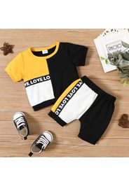 2pcs Baby Boy/Girl Letter Print Colorblock Short-sleeve Tee and Shorts Set