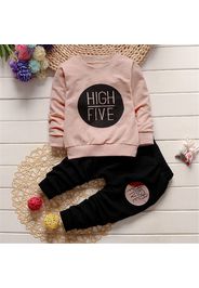 2pcs Letter Print Color Block Long-sleeve Baby Set