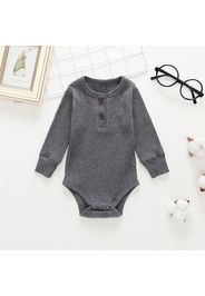 Ribbed Solid Front Button Long-sleeve Baby Romper