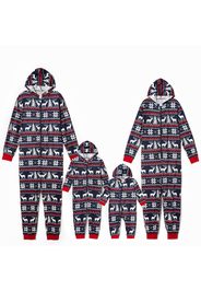 Christmas All Over Print Blue Family Matching Long-sleeve Hooded Onesies Pajamas Sets (Flame Resistant)