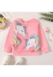 Kid Girl Unicorn Print Fleece Lined Pink Pullover Sweatshirt