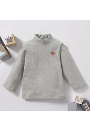 Baby / Toddler Causal Embroidered Solid Hight Neck Long-sleeve Tee