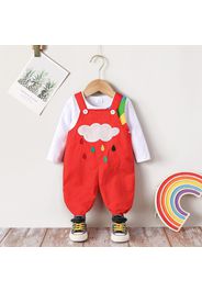 2pcs Baby Boy/Girl 100% Cotton Overalls and Rainbow Print Long-sleeve Tee Set