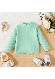 Baby Girl Solid Rib Knit Lettuce Trim Long-sleeve Top