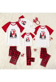 Christmas Reindeer and Tree Print Red Family Matching Short-sleeve Pajamas Sets (Flame Resistant)