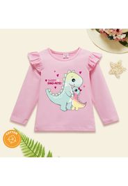 Toddler Girl Graphics Dinosaur and Heart-shaped and Letter Print Ruffle Long-sleeve Tee