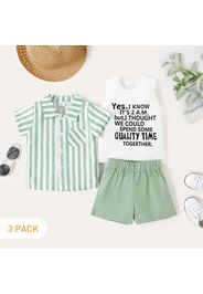 3-Pack Baby Boy 100% Cotton Shorts and Striped Short-sleeve Shirt with Letter Print Tank Top Set