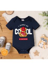 Baby Boy 95% Cotton Short-sleeve Cartoon Bear and Letter Print Dark Blue Romper