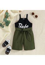 Toddler Girl Letter Print Splice Belted Slip Rompers