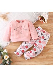 2-piece Toddler Girl Elephant Print Textured Sweatshirt and Pants Set