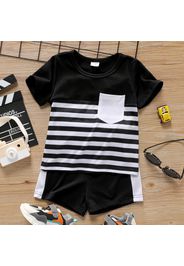 2-piece Toddler Boy Striped Pocket Design Colorblock Tee and Elasticized Shorts Set