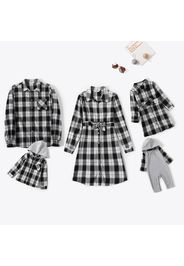 Family Matching Stripe Long-sleeve Button Placket Dresses and Shirts Sets