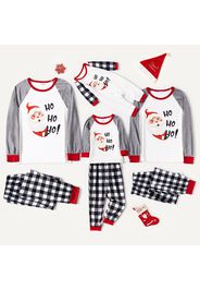 Christmas Cartoon Santa and Letter Print Family Matching Raglan Long-sleeve Plaid Pajamas Sets (Flame Resistant)