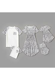 Grey and White Leopard Print Family Matching Sets(Short-sleeve Irregular Midi Dresses and T-shirts)