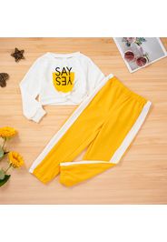 2-piece Kid Girl Letter Print Twist Front Pullover and Colorblock Pants Set