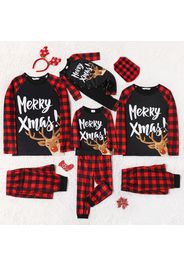 Mosaic Family Matching ' Merry Xmas ' Reindeer Print Plaid Christmas Pajamas Sets（Flame Resistant）