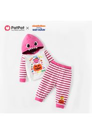 Baby Shark 2-piece Baby Girl Halloween Cotton Hooded Sweatshirt and Stripe Pants Set