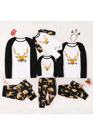 Christmas Reindeer and Letter Print Family Matching Raglan Long-sleeve Pajamas Sets (Flame Resistant)