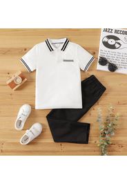 2pcs Kid Boy Striped Short-sleeve Polo Shirt and Elasticized Pants Set