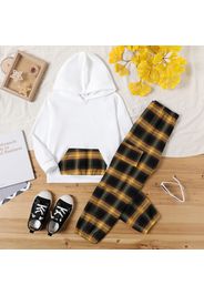 2-piece Kid Boy Plaid Pocket Design Hoodie Sweatshirt and Pants Casual Set