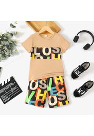 2pcs Kid Boy Colorful Letter Print Short-sleeve Tee and Elasticized Shorts Set