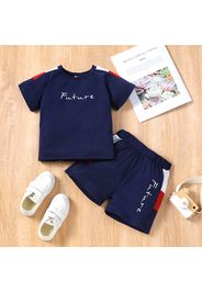 2pcs Toddler Boy Casual Colorblock Letter Print Tee & Shorts Set