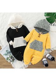 Baby Boy/Girl Knitted Ribbed Colorblock Long-sleeve Hooded Jumpsuit