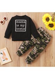 2-piece Toddler Girl Letter Print Pullover Sweatshirt and Camouflage Pants Set