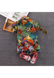 2pcs Toddler Boy Vacation 100% Cotton Floral Print Lapel Collar Shirt and Shorts Set