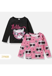 2-Pack Toddler Girl Animal Cat Print Long-sleeve Tee