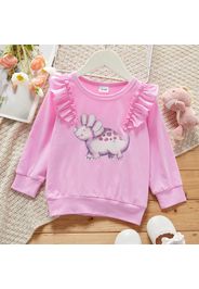 Toddler Girl Ruffled Dinosaur Print Long-sleeve Tee