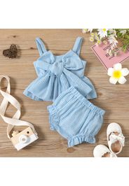 2pcs Baby Girl Pinstriped Spaghetti Strap Bowknot Top and Shorts Set