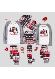 Christmas Tree House and Letter Print Grey Family Matching Raglan Long-sleeve Pajamas Sets (Flame Resistant)