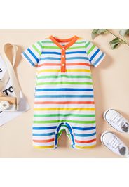 Baby Boy Allover Colorful Dinosaur/Stripe Print Short-sleeve Snap Romper